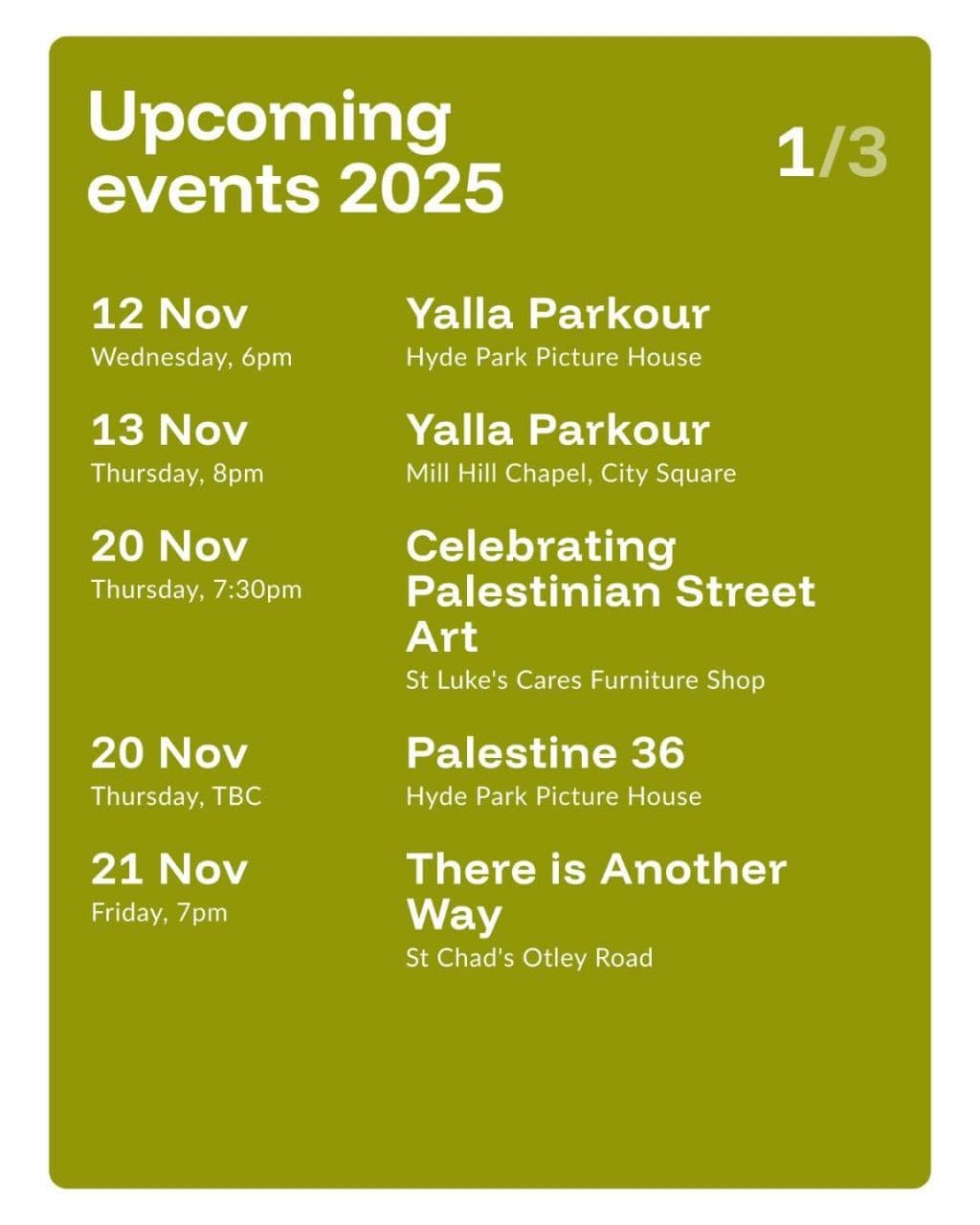 Upcoming events 2025 / Mill Hill Chapel, City Square