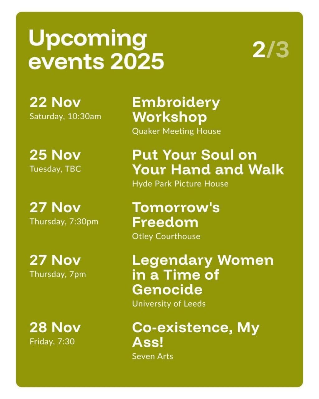 Upcoming events 2025 / Seven Arts