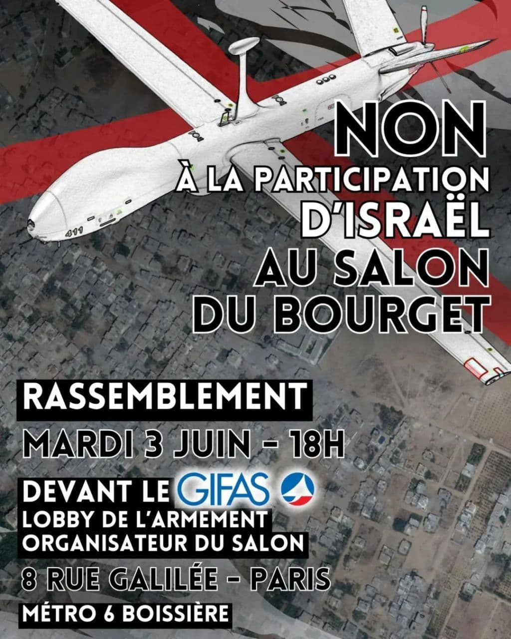 NON À LA PARTICIPATION D'ISRAEL AU SALON DU BOURGET
