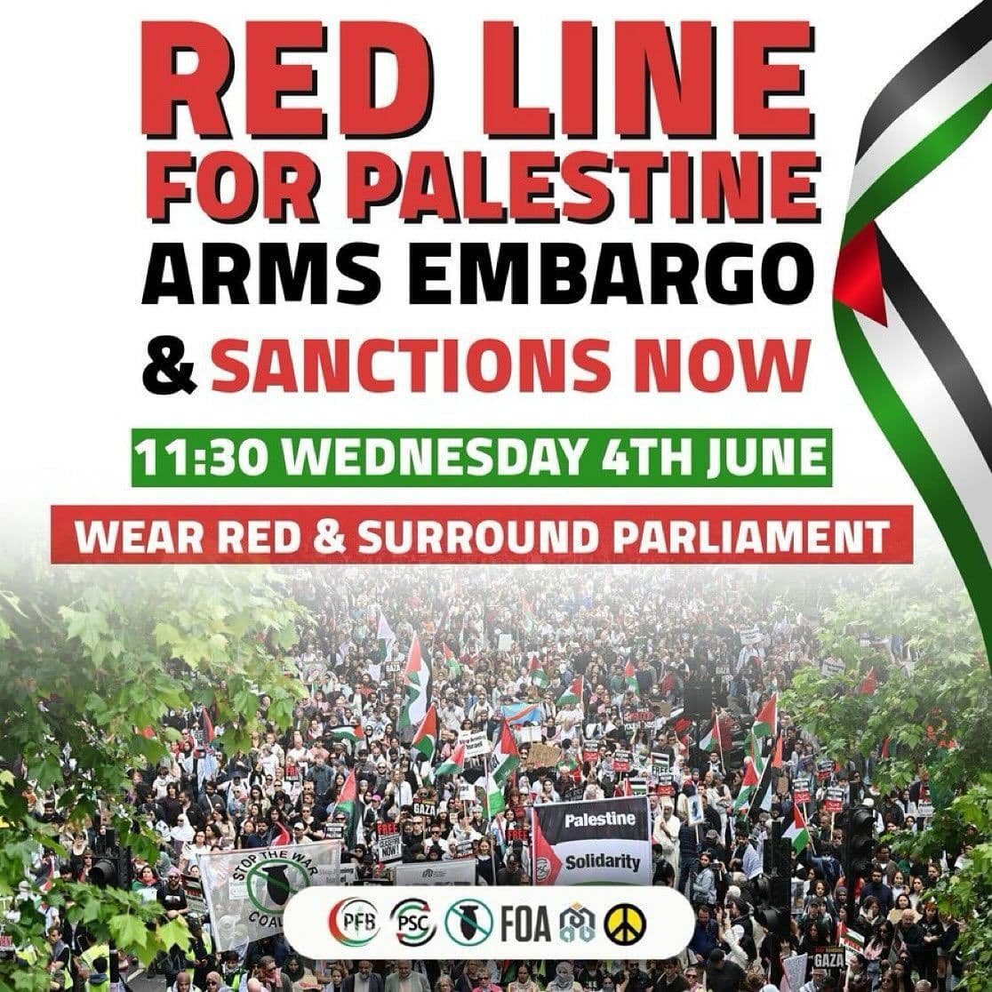 RED LINE FOR PALESTINE ARMS EMBARGO & SANCTIONS NOW