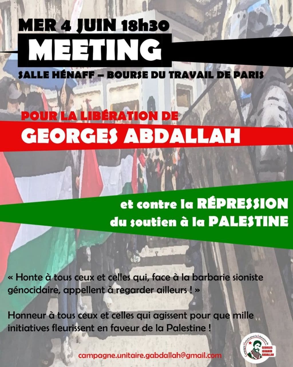 Faisons bloc contre la répression et pour la libération de Georges Abdallah !