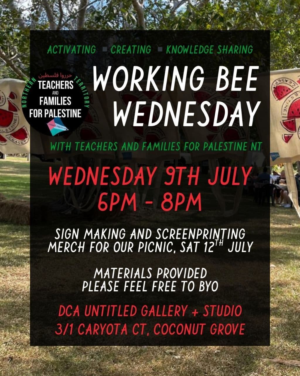 fortnightly Palestinian solidarity working bee