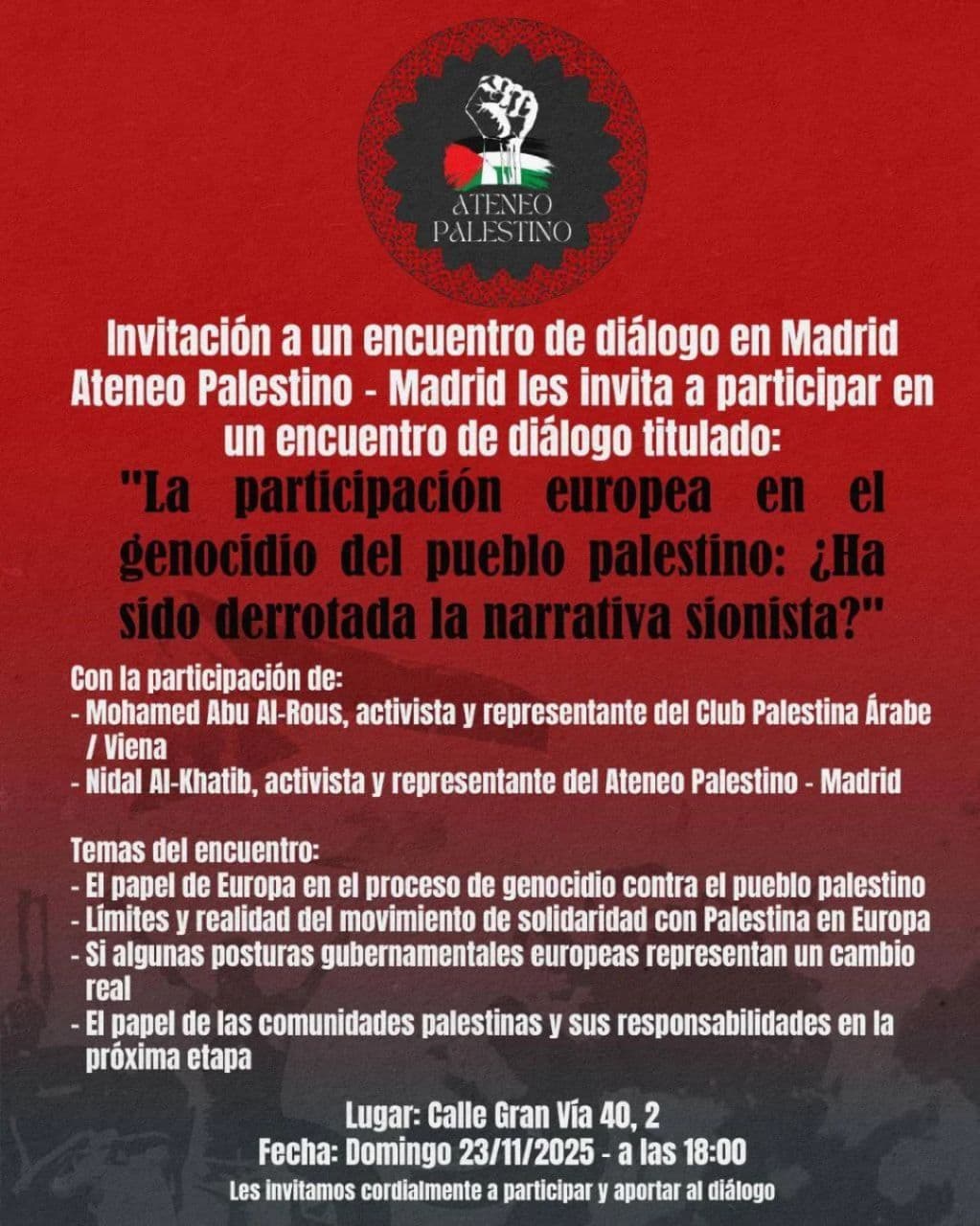 Invitación a un encuentro de diálogo en Madrid