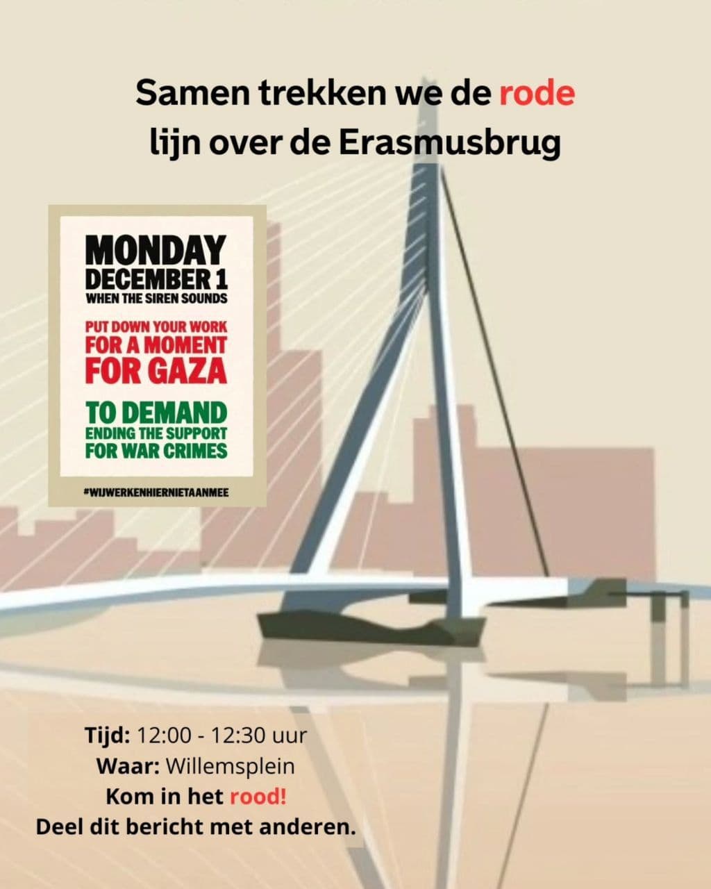Samen trekken we de rode lijn over de Erasmusbrug
