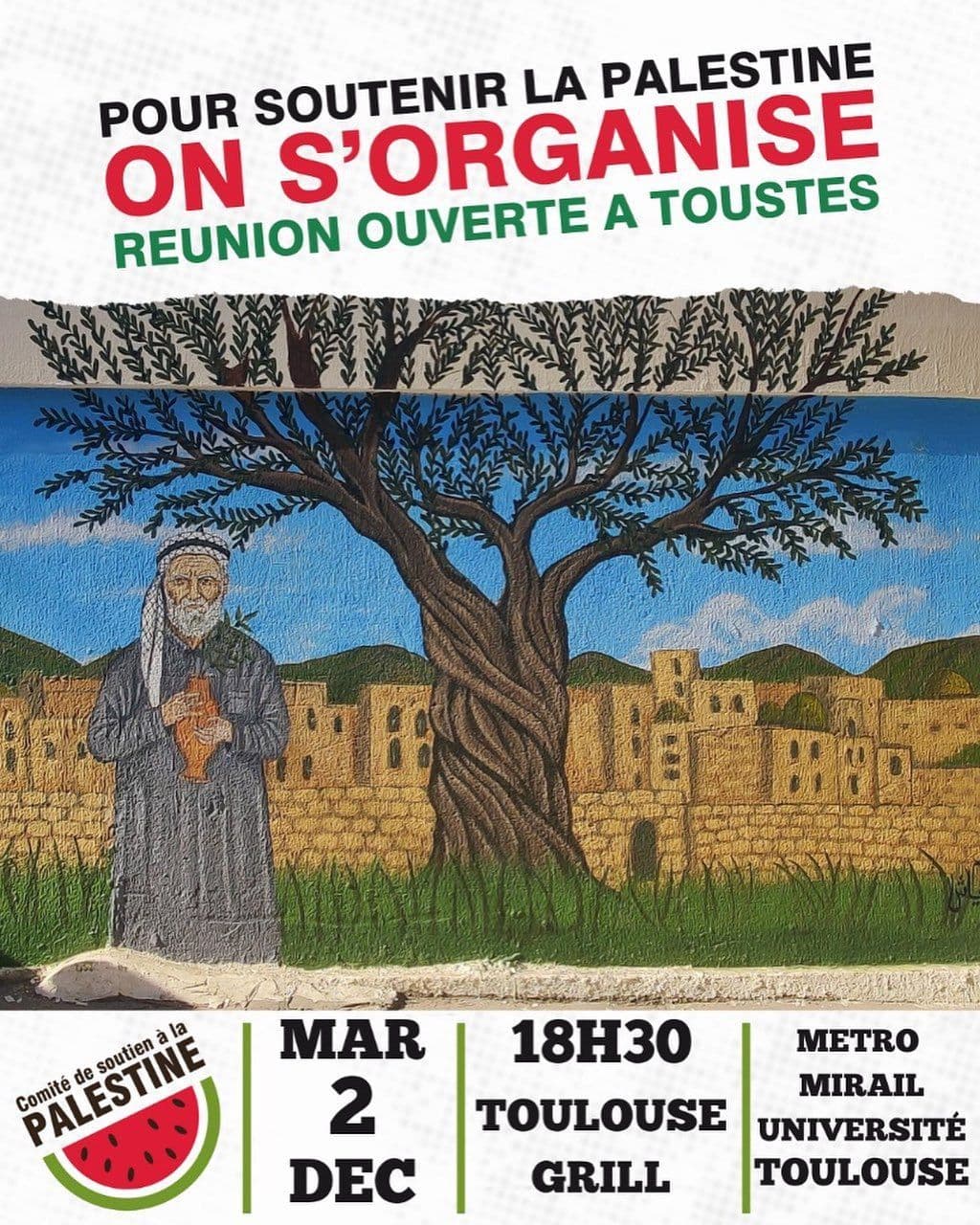 POUR SOUTENIR LA PALESTINE ON S'ORGANISE REUNION OUVERTE A TOUSTES