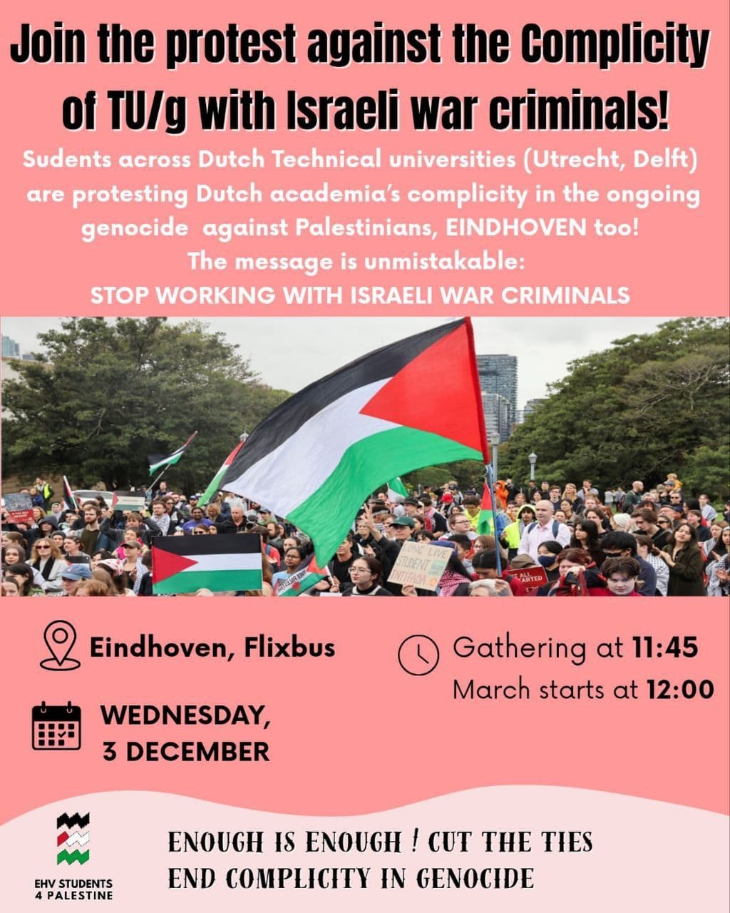Join the protest against the Complicity of TU/g with Israeli war criminals!