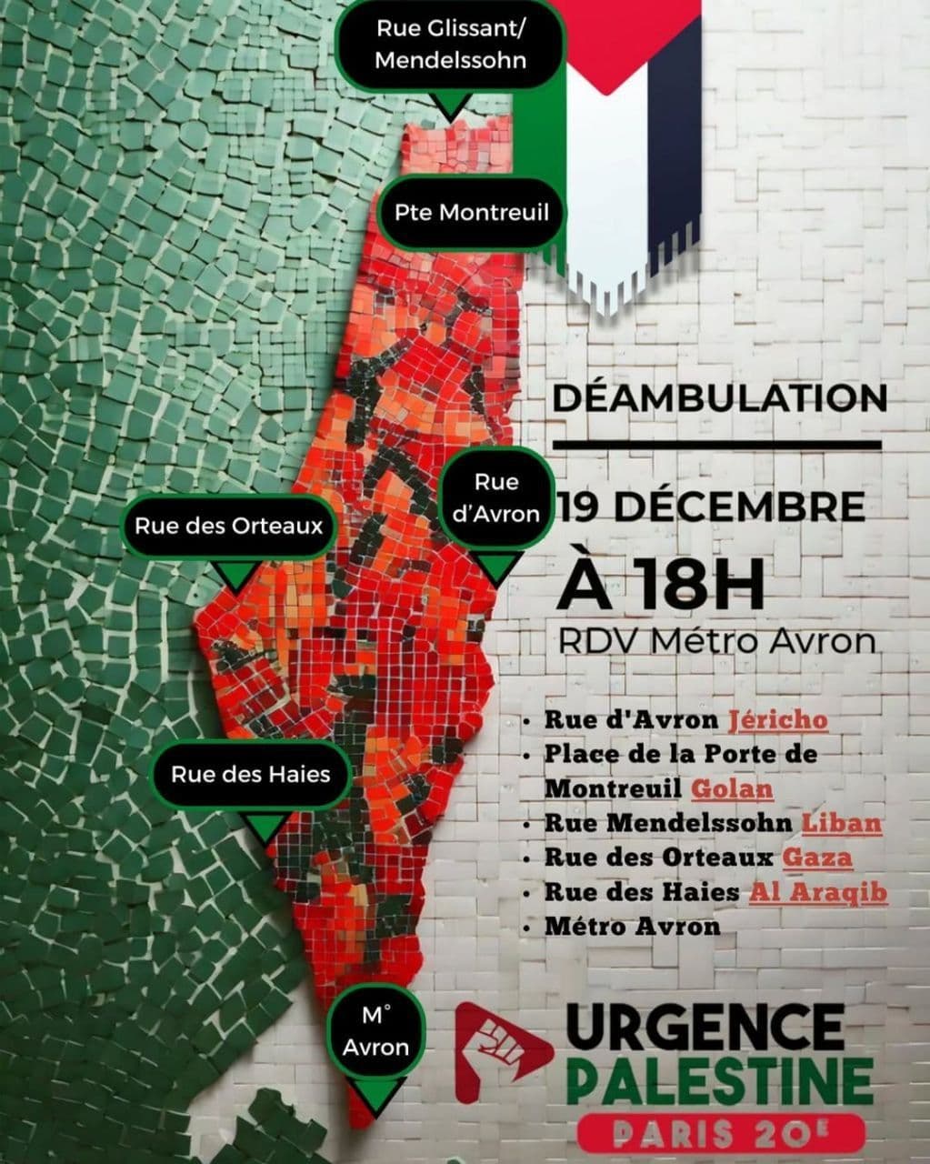 Déambulation dans le 20e arrondissement - Dans les rues du 20e dessinons la carte de la  Palestine