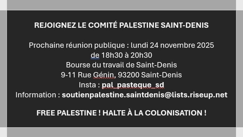 REJOIGNEZ LE COMITÉ PALESTINE SAINT-DENIS