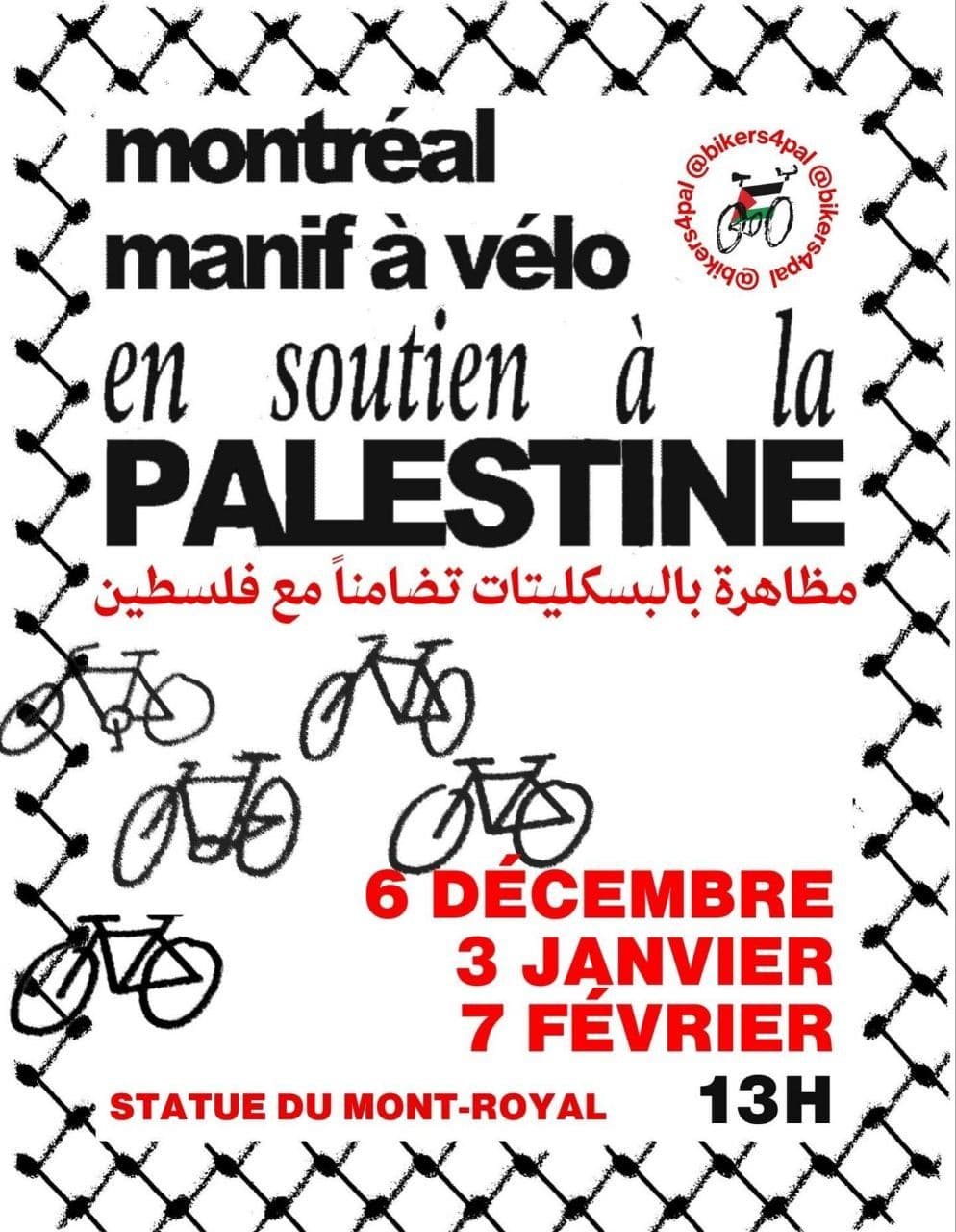 montréal al manif à vélo en soutien à la PALESTINE
