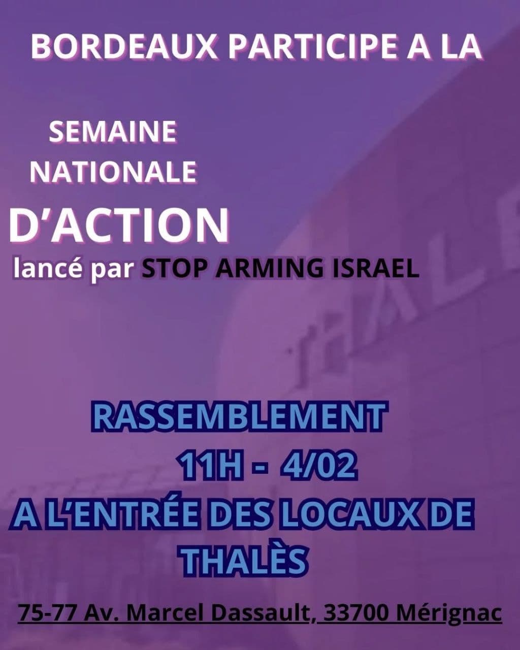 BORDEAUX PARTICIPE A LA SEMAINE NATIONALE D'ACTION lancé par STOP ARMING ISRAEL