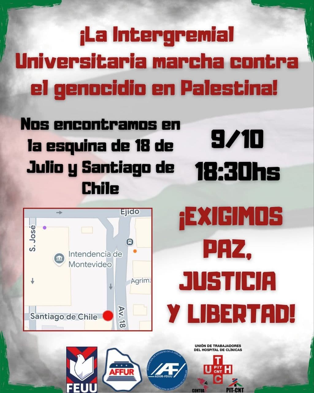 ¡La Intergremial Universitaria marcha contra el genocidio en Palestina!