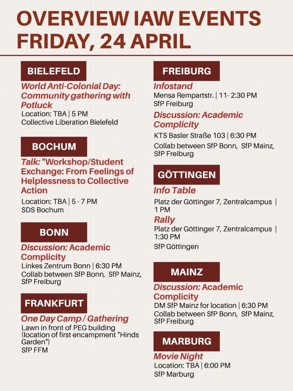 OVERVIEW IAW EVENTS FRIDAY / Frankfurt