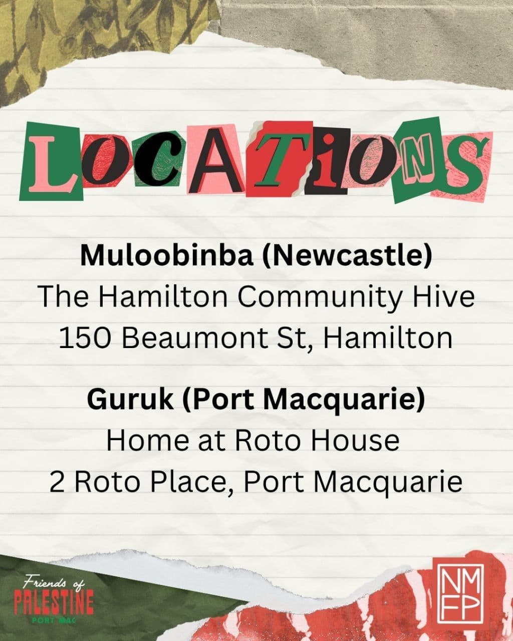Cut, paste, create for Palestine / Port Macquarie