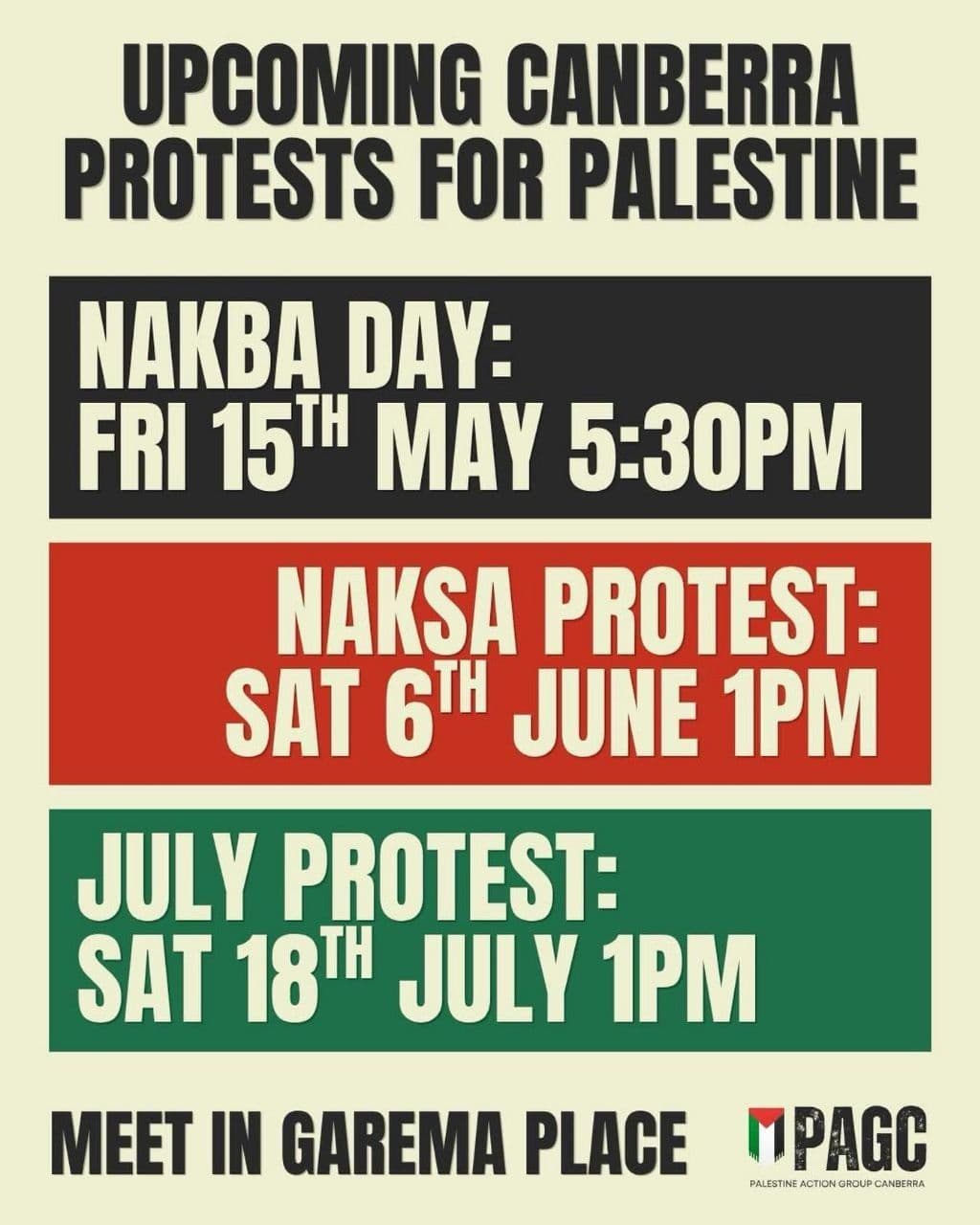 UPCOMING CANBERRA PROTESTS FOR PALESTINE