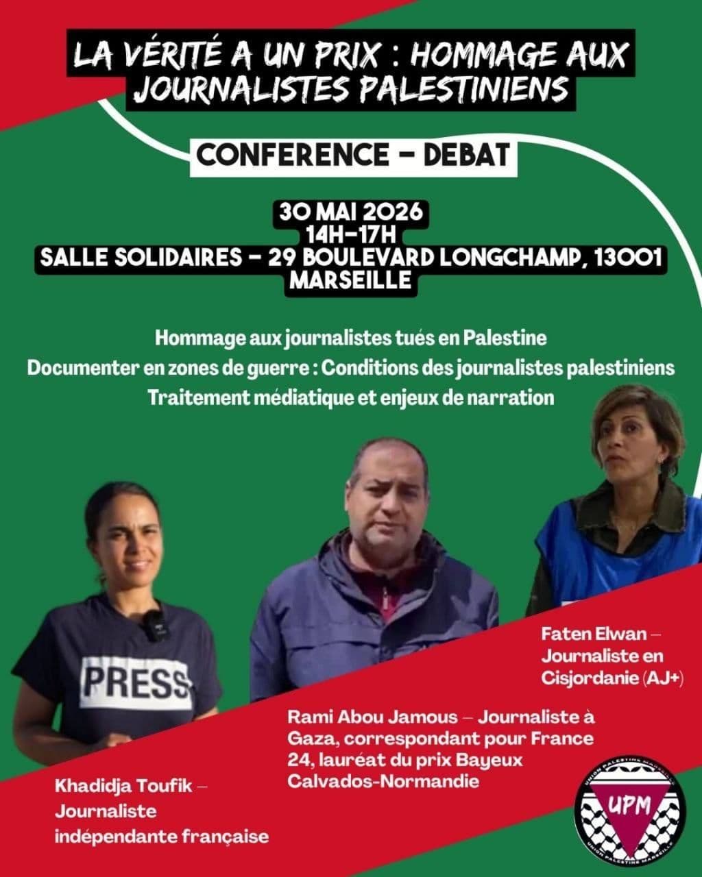 CONFÉRENCE – TÉMOIGNAGE HOMMAGE AUX JOURNALISTES PALESTINIENS