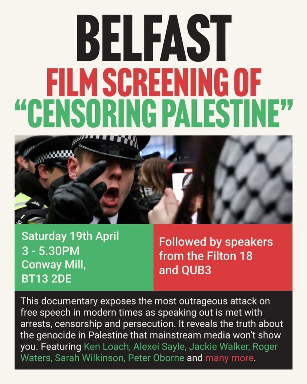 BELFAST FILM SCREENING OF "CENSORING PALESTINE"