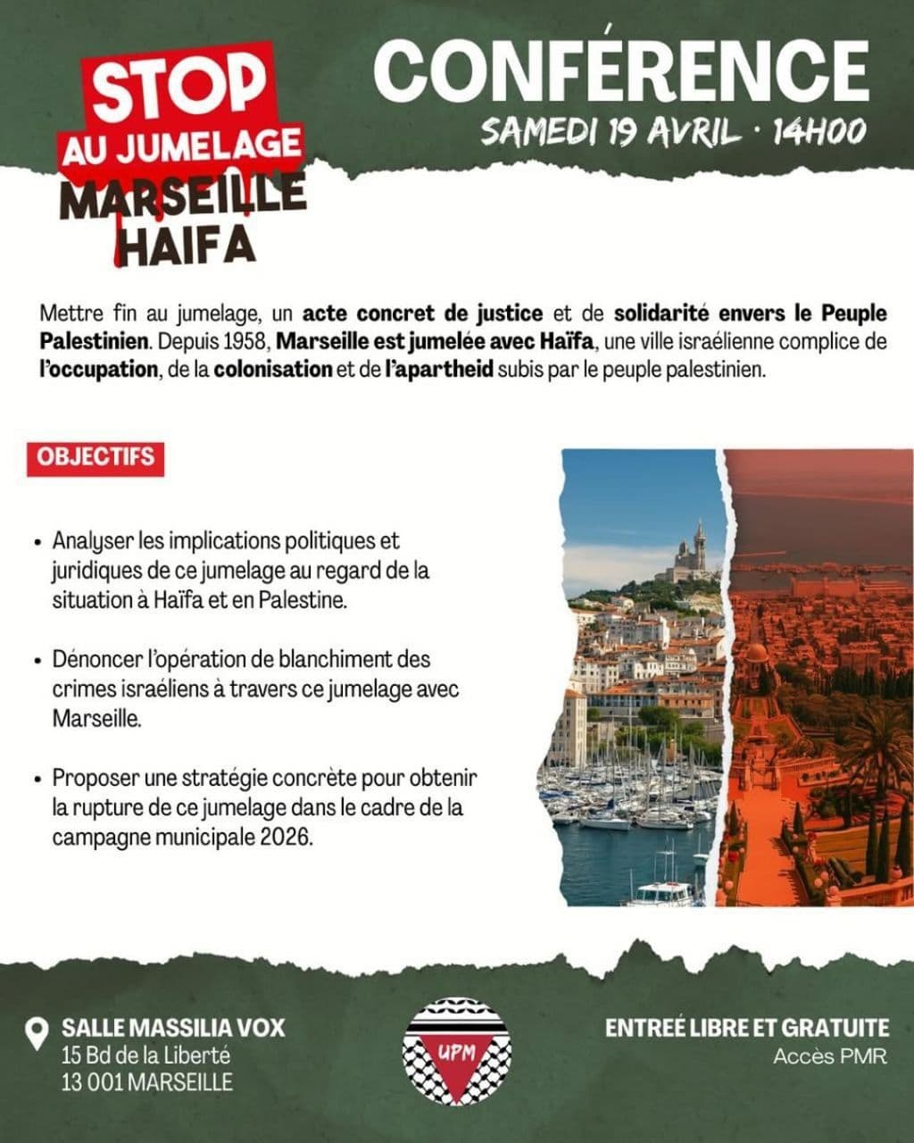 CONFÉRENCE : Stop au jumelage Marseille-Haïfa