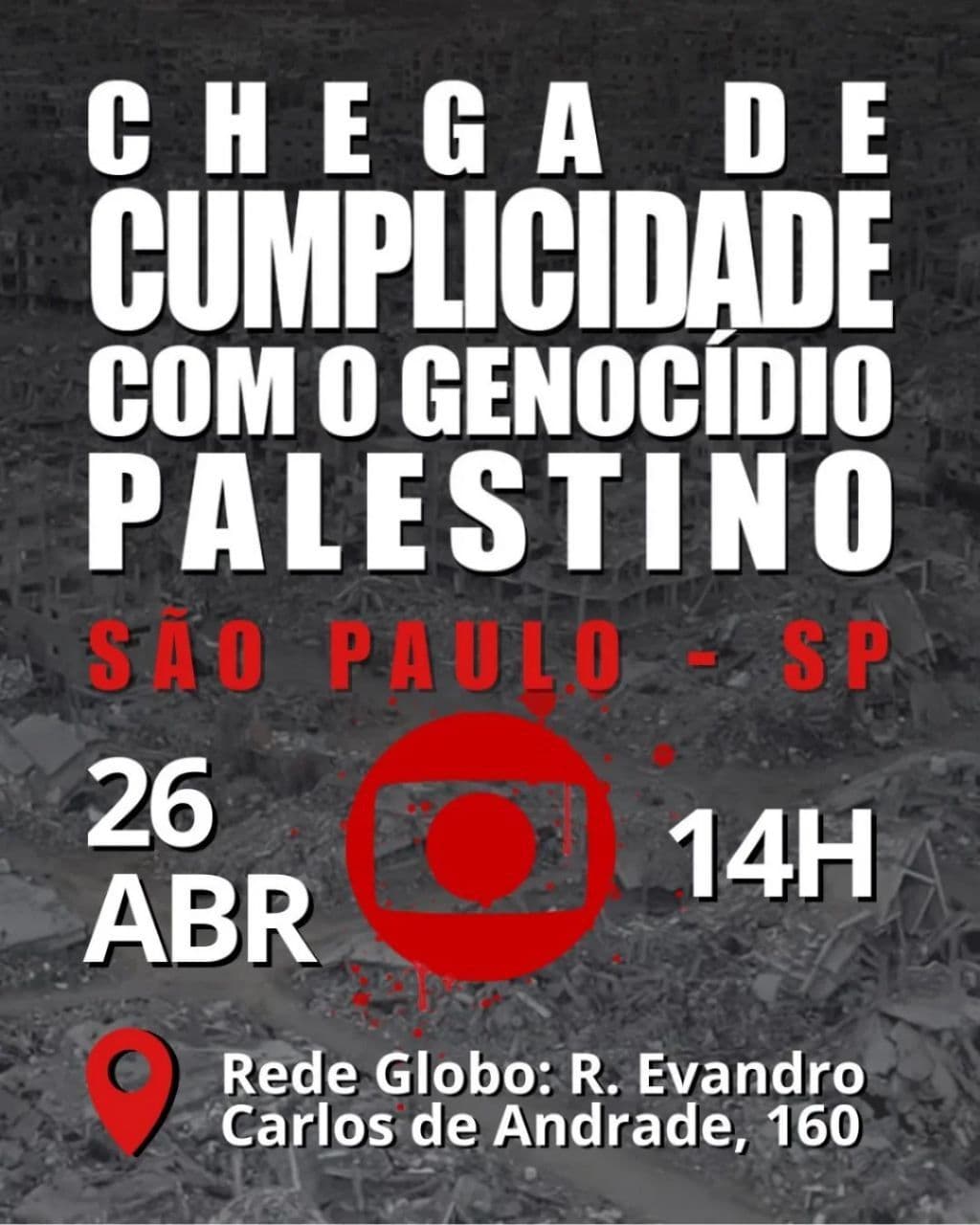 CHEGA DE CUMPLICIDADE COM O GENOCÍDIO PALESTINO