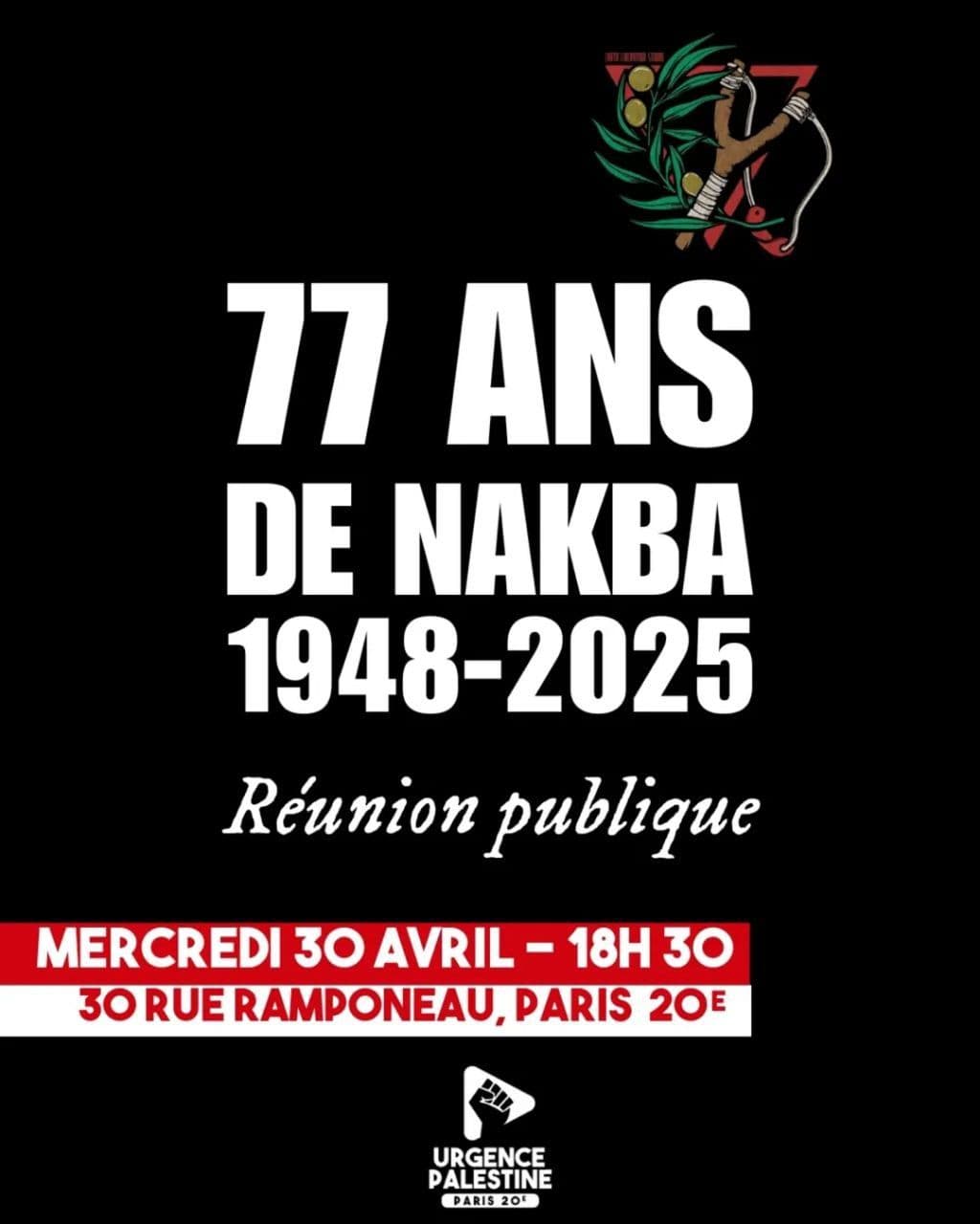 77 ans de Nakba : Réunion publique