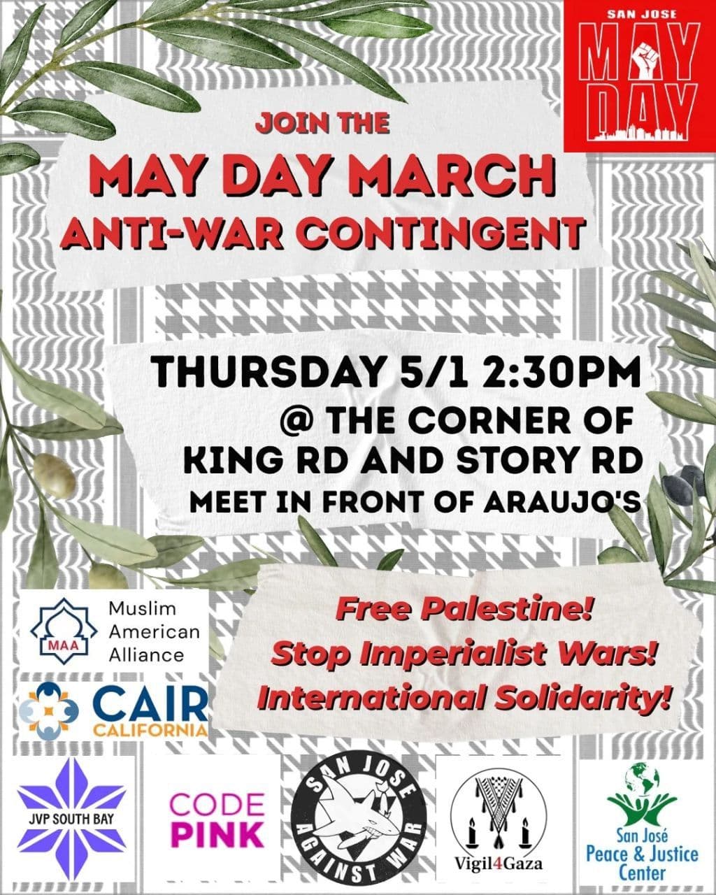 JOIN THE MAY DAY MARCH ANTI-WAR CONTINGENT