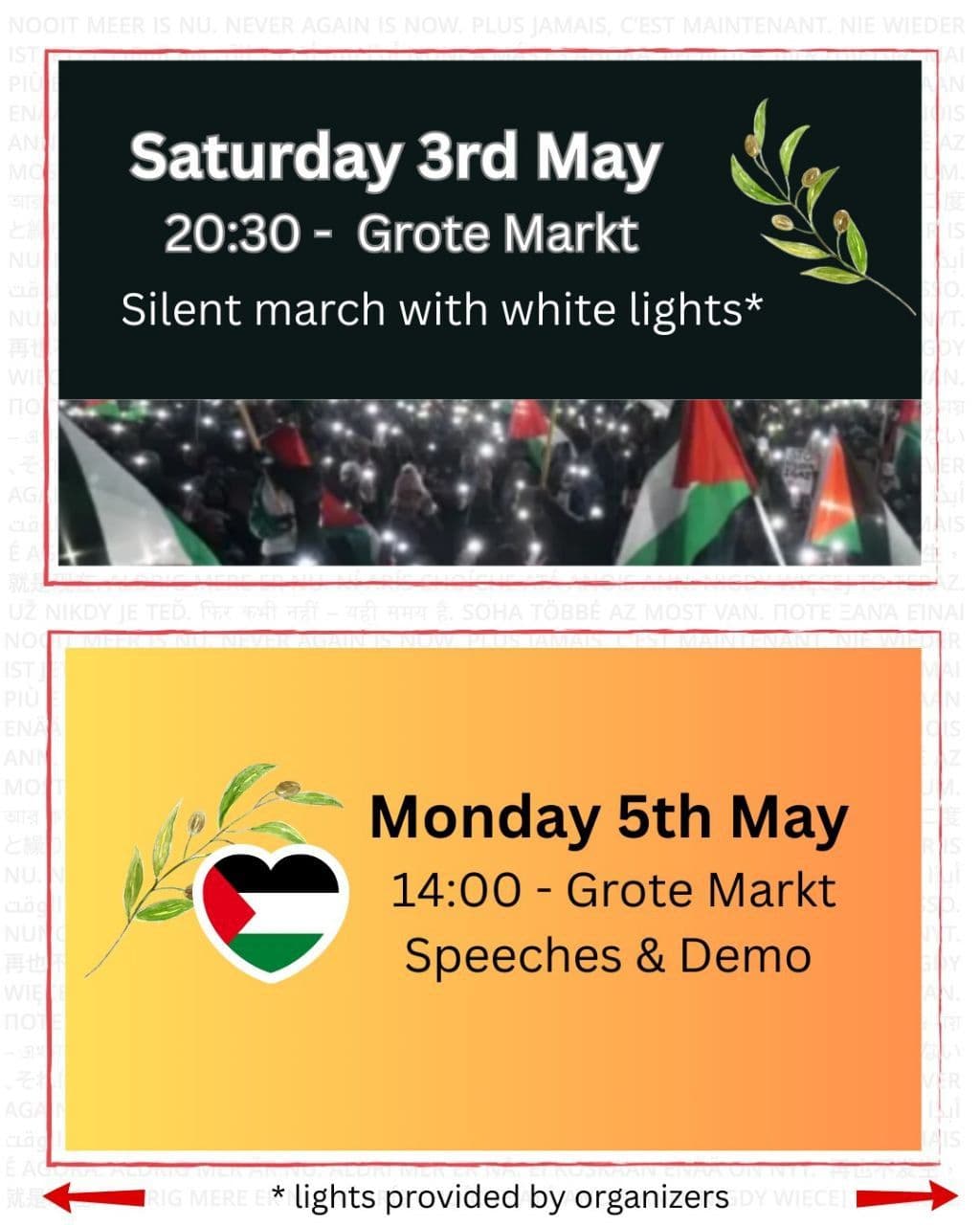 Silent march with white lights