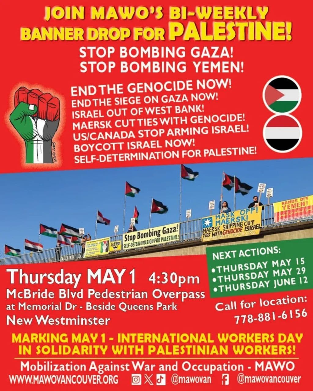 JOIN MAWO'S BI-WEEKLY BANNER DROP FOR PALESTINE!