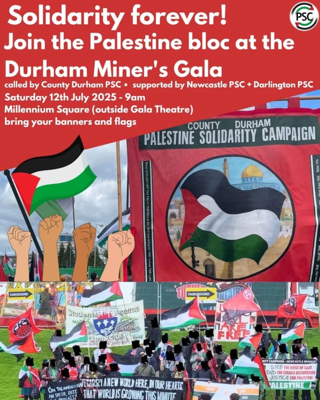 Solidarity forever! (Join the Palestine bloc at the Durham Miner's Gala)