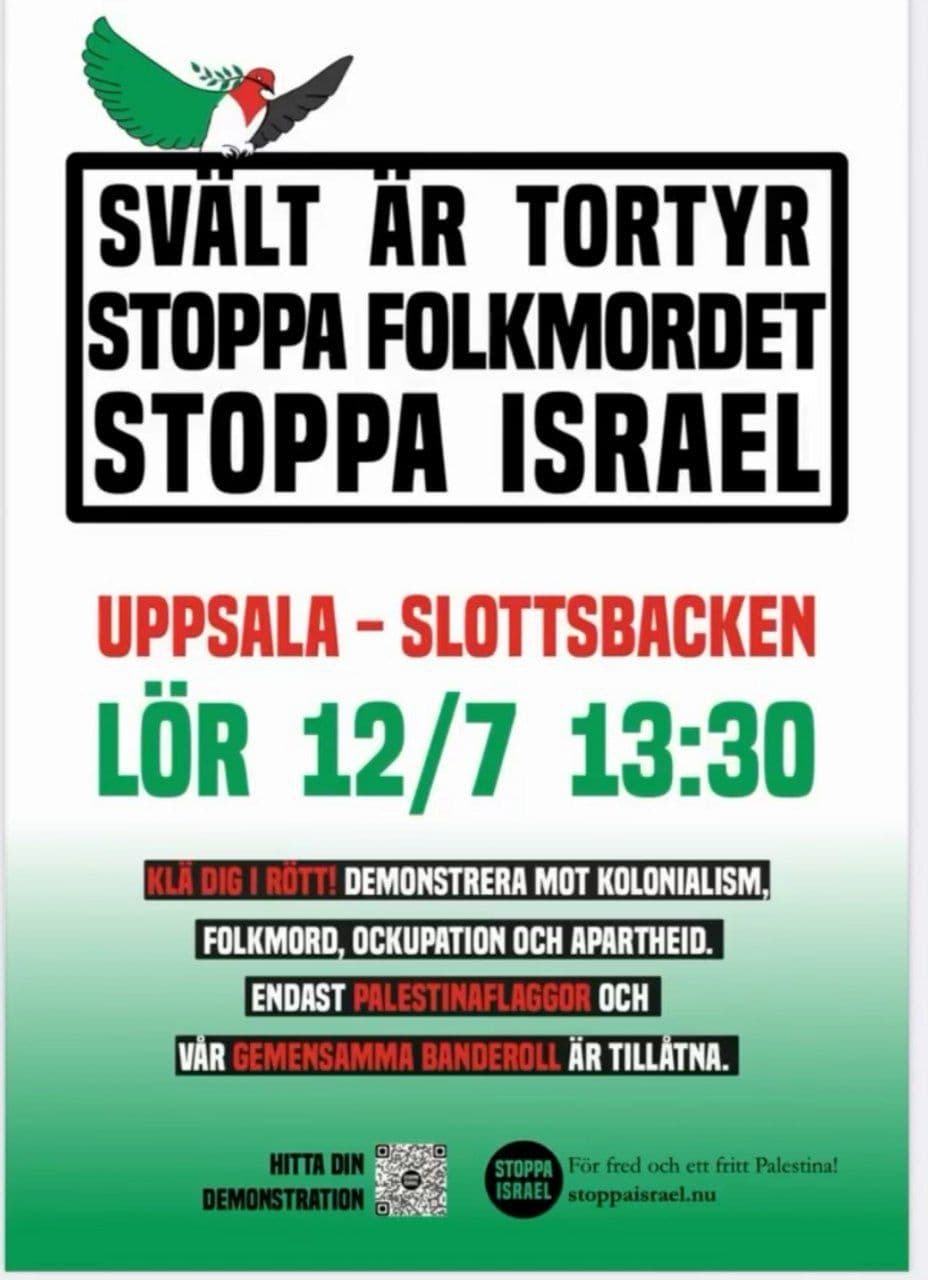SVÄLT ÄR TORTYR STOPPA FOLKMORDET STOPPA ISRAEL (UPPSALA - SLOTTSBACKEN)