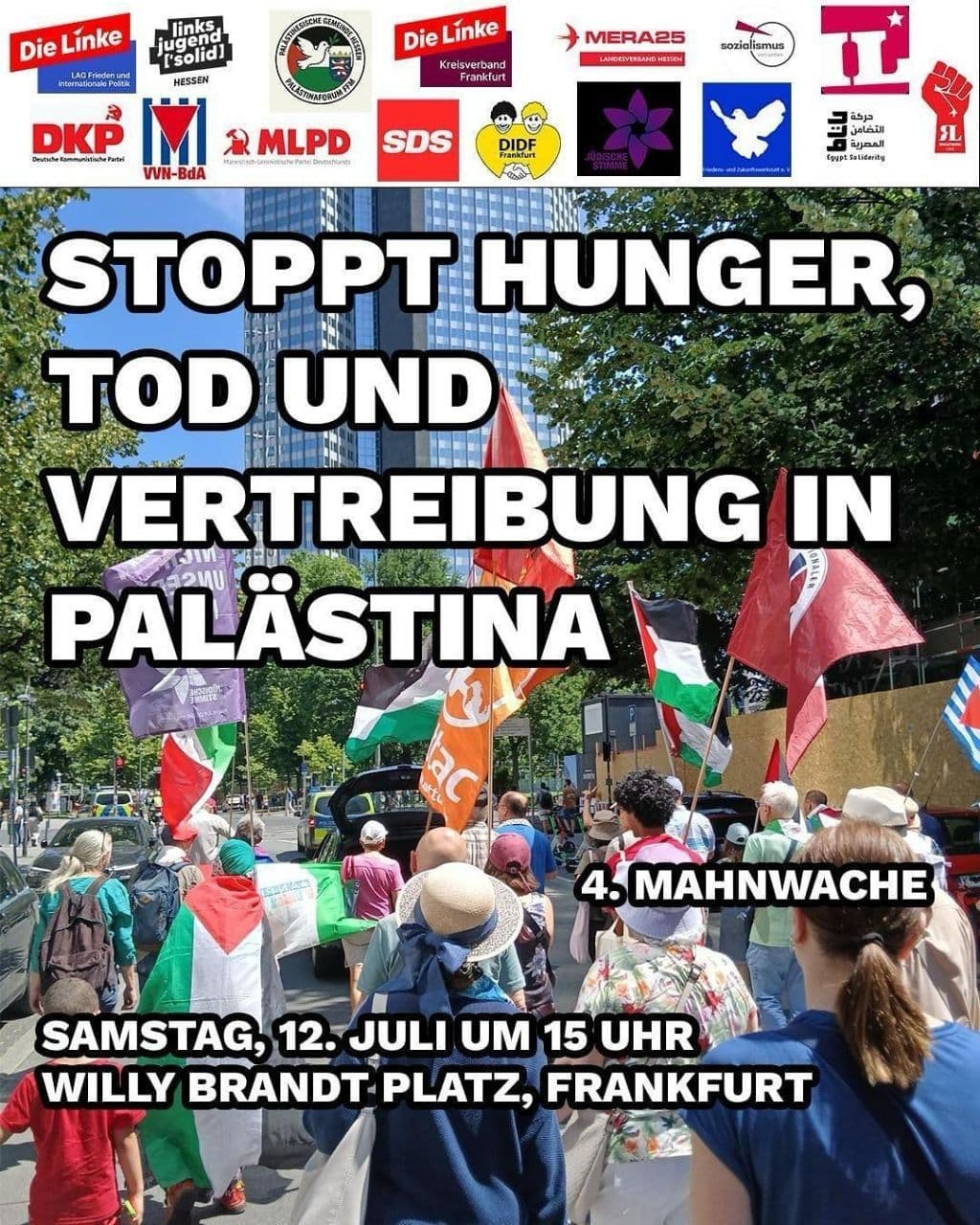 STOPPT HUNGER, TOD UND VERTREIBUNG IN PALÄSTINA