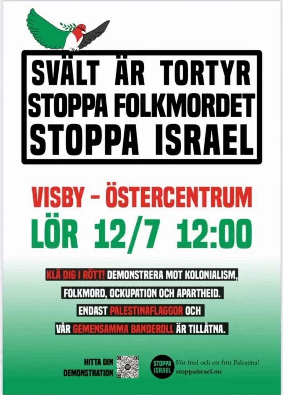 SVÄLT ÄR TORTYR STOPPA FOLKMORDET ISTOPPA ISRAEL (VISBY - ÖSTERCENTRUM)