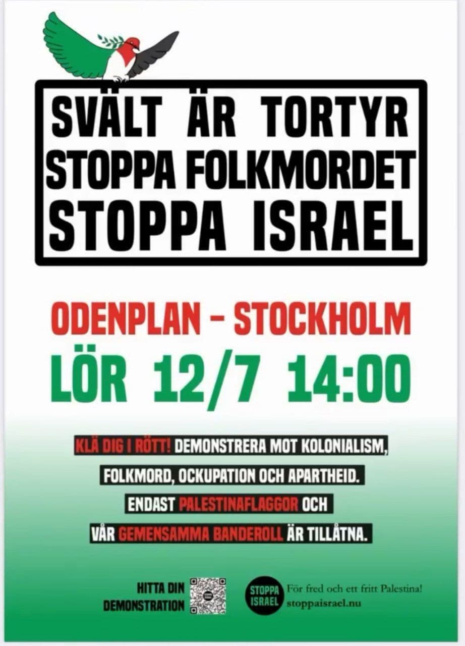 SVÄLT ÄR TORTYR STOPPA FOLKMORDET STOPPA ISRAEL (ODENPLAN - STOCKHOLM)