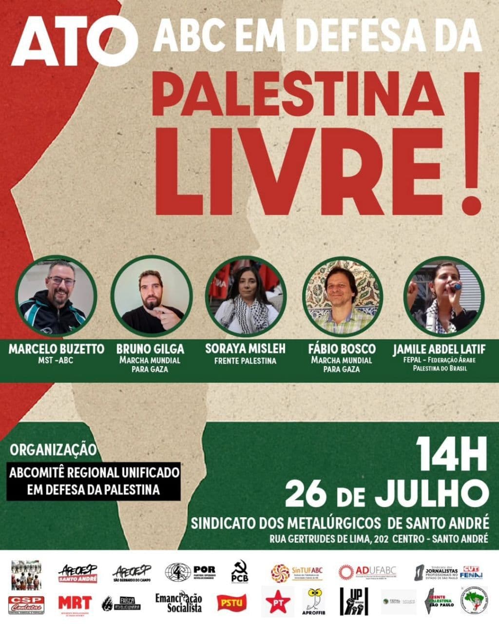 ATO ABC EM DEFESA DA PALESTINA LIVRE!
