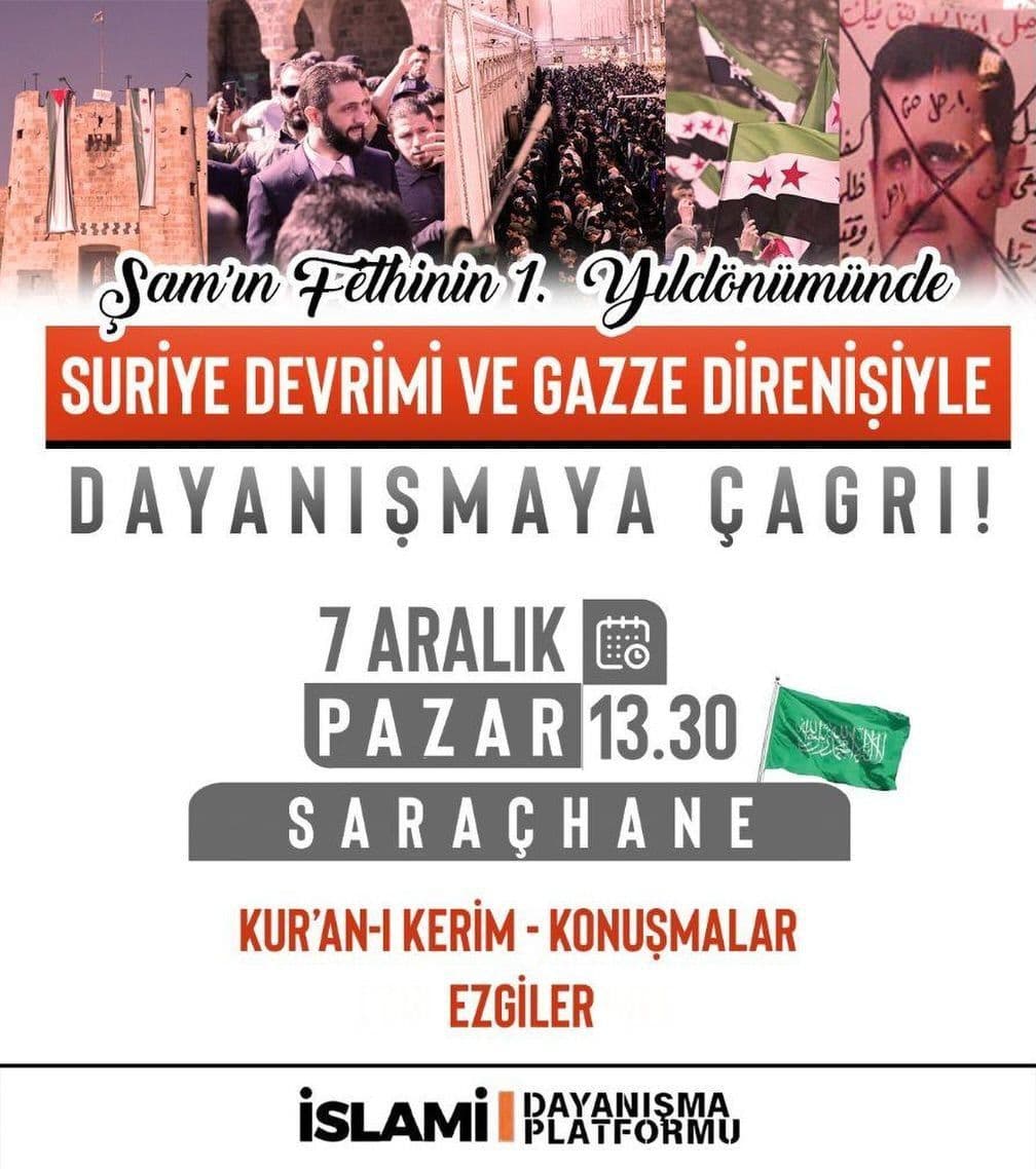 SURÍYE DEVRIMI VE GAZZE DIRENISÍYLE DAYANISMAYA ÇAGRI!