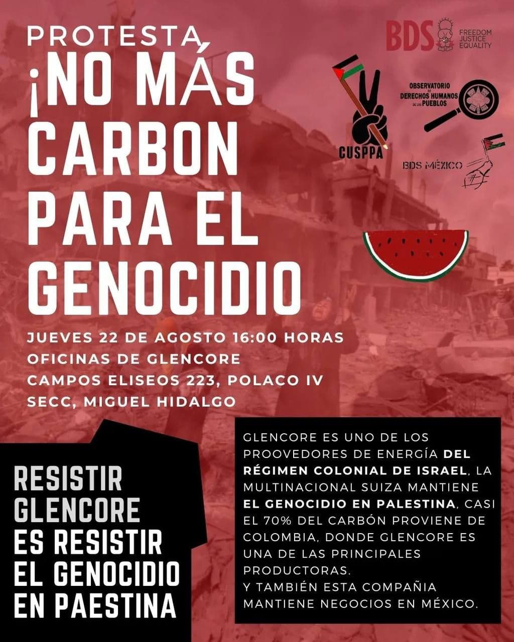 PROTESTA, ¡NO MAS CARBON PARA EL GENOCIDIO