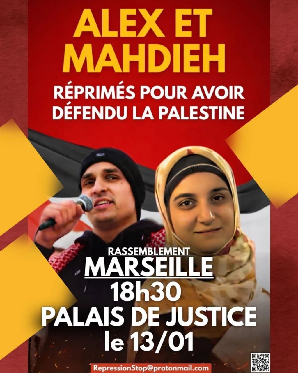 ALEX ET MAHDIEH RÉPRIMÉS POUR AVOIR DÉFENDU LA PALESTINE