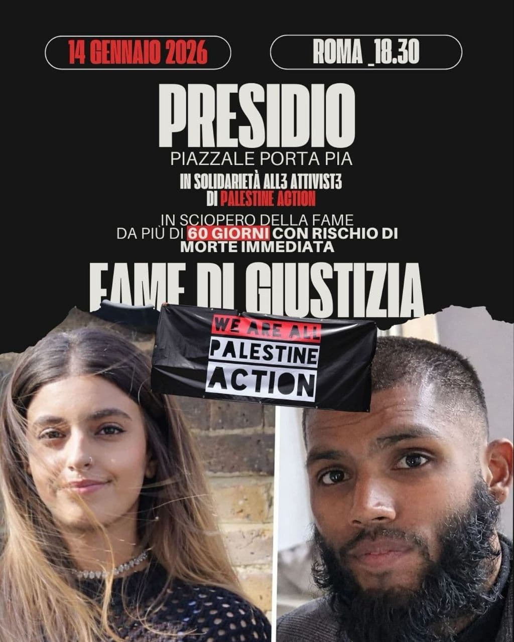 PRESIDIO A ROMA IN SOLIDARIETÀ ALL3 ATTIVIST3 di PALESTINE ACTION