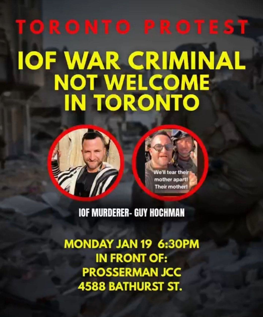 IOF WAR CRIMINAL NOT WELCOME IN TORONTO