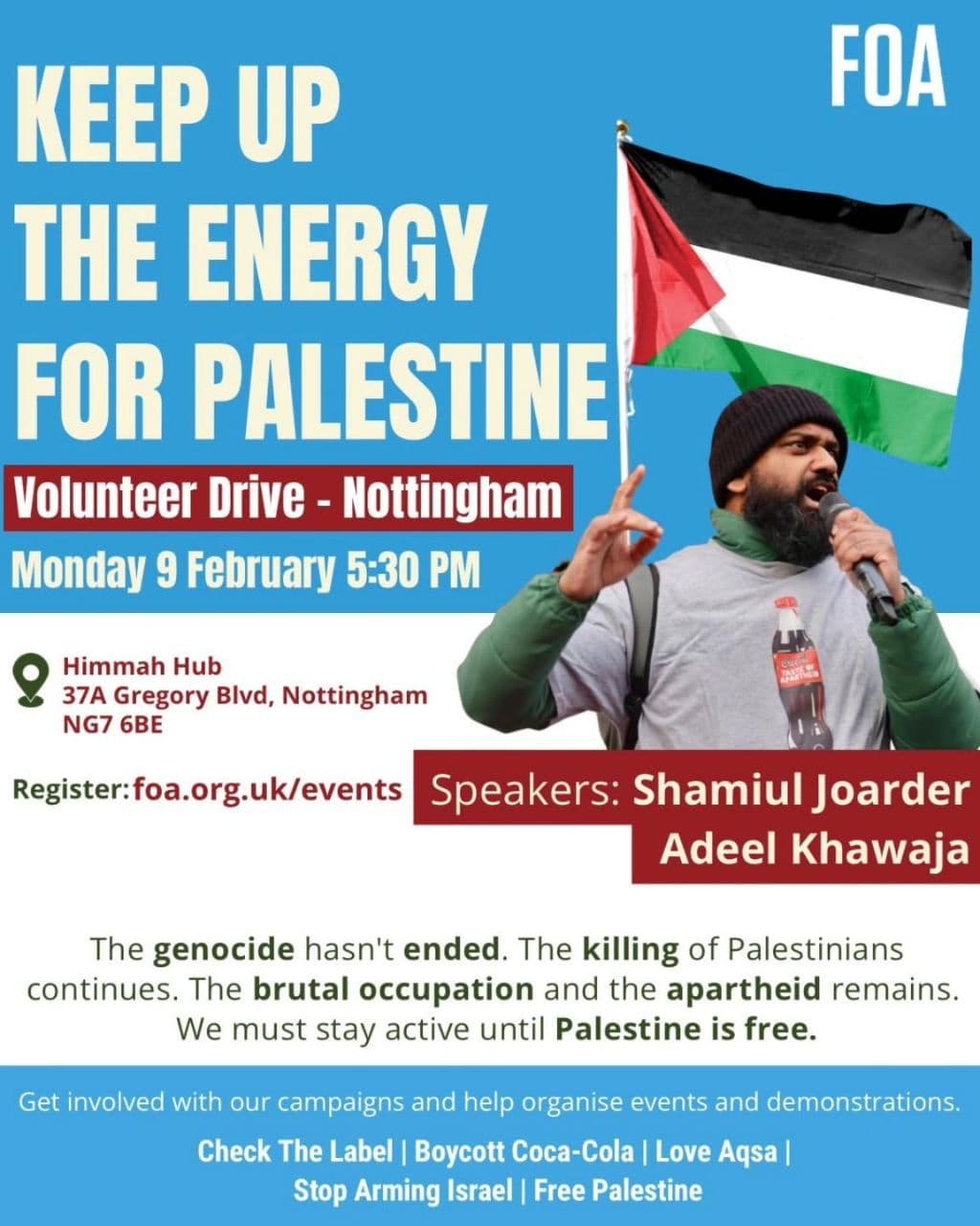 KEEP UP THE ENERGY FOR PALESTINE