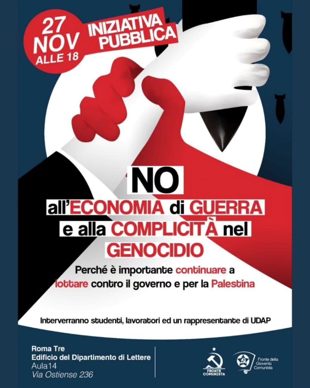 NO all'ECONOMIA di GUERRA e alla COMPLICITÀ nel GENOCIDIO