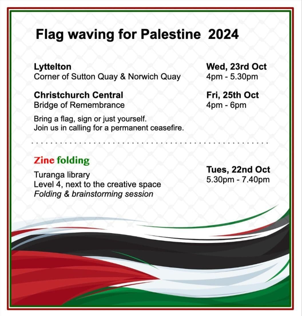 Flag waving for Palestine 2024 - Christchurch (Bridge of Remembrance)