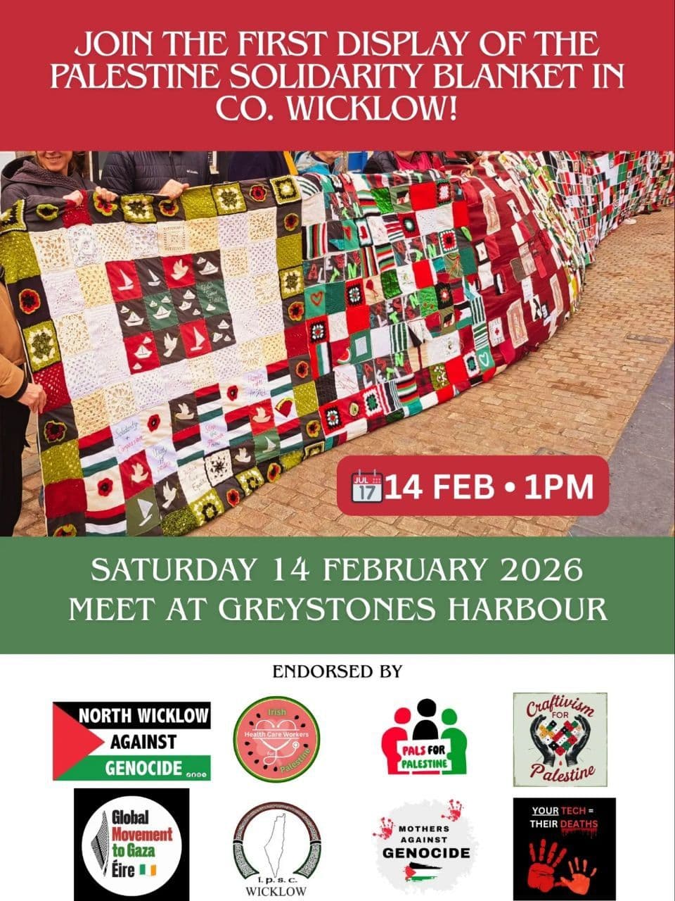 JOIN THE FIRST DISPLAY OF THE PALESTINE SOLIDARITY BLANKET IN CO. WICKLOW!