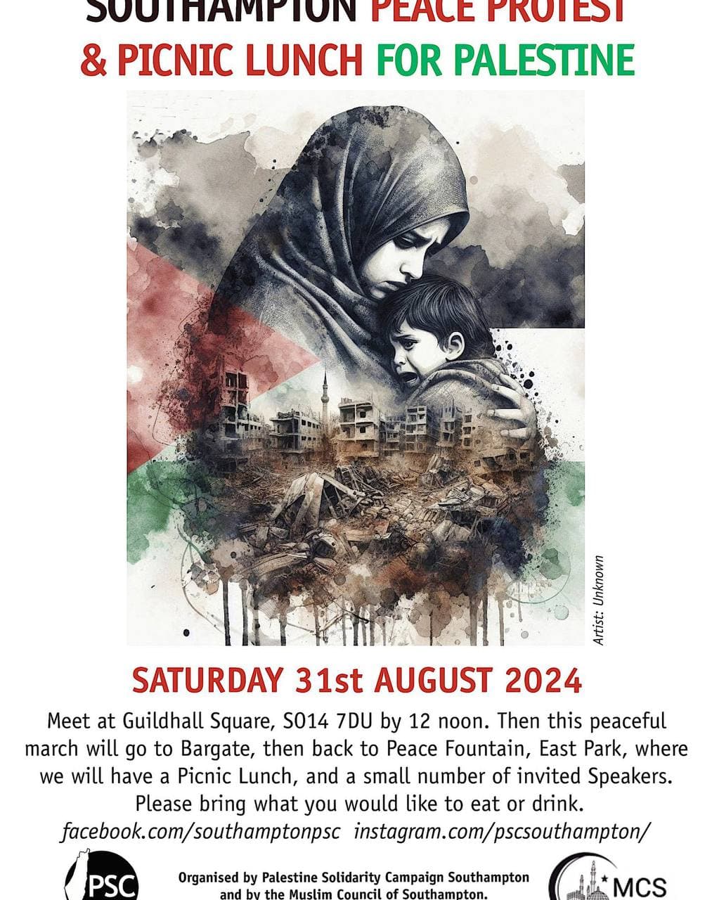 SOUTHAMPTON PEACE PROTEST & PICNIC LUNCH FOR PALESTINE