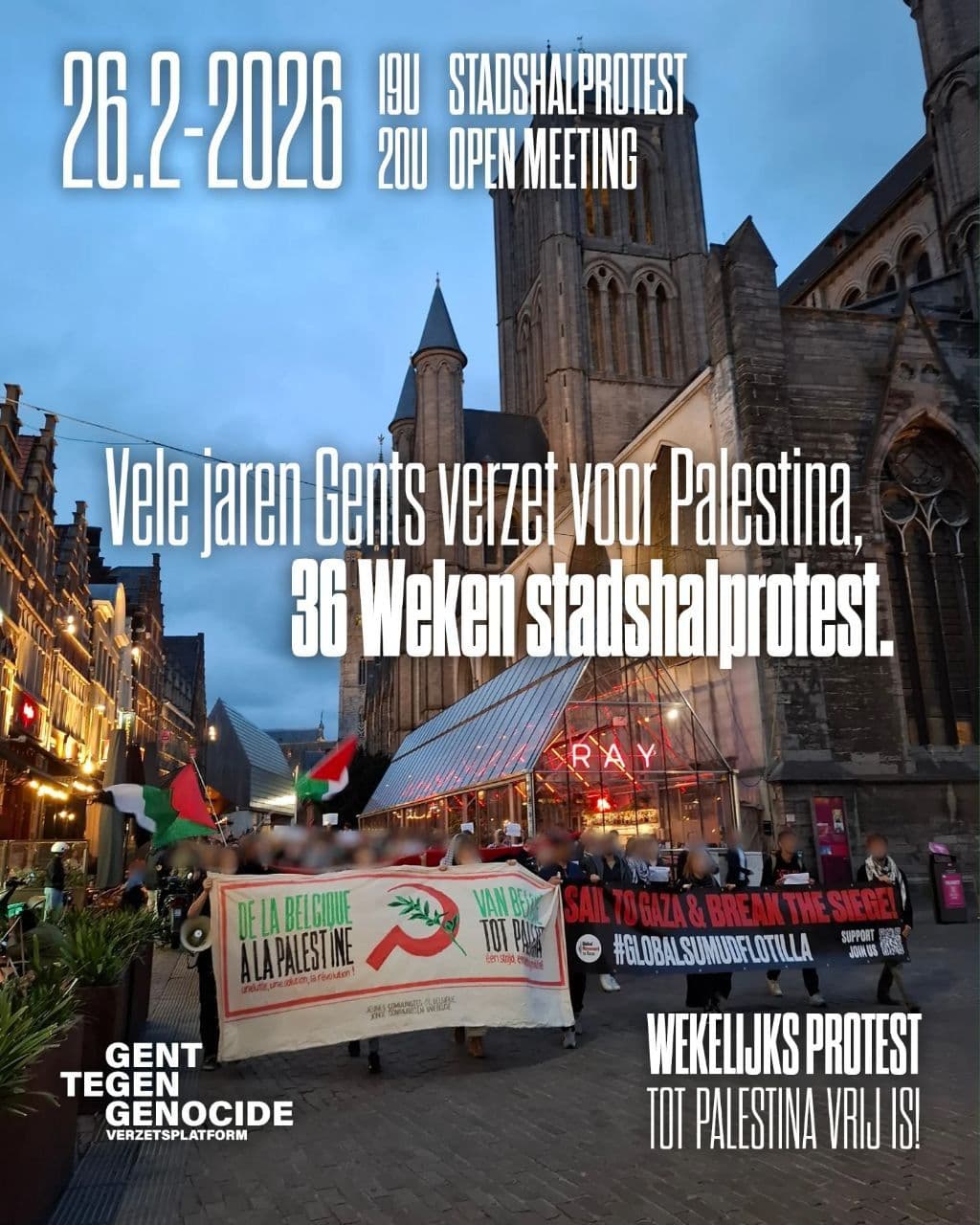 Vele jaren Gents verzet vor Palestina, 36 Weken stadshalprotest.