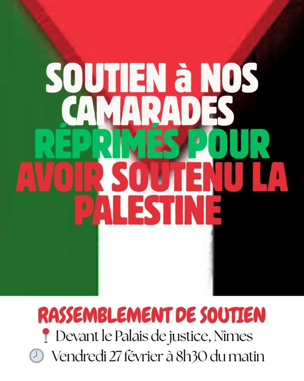 SOUTIEN à NOS CAMARADES REPRIMES POUR AVOIR SOUTENU LA PALESTINE