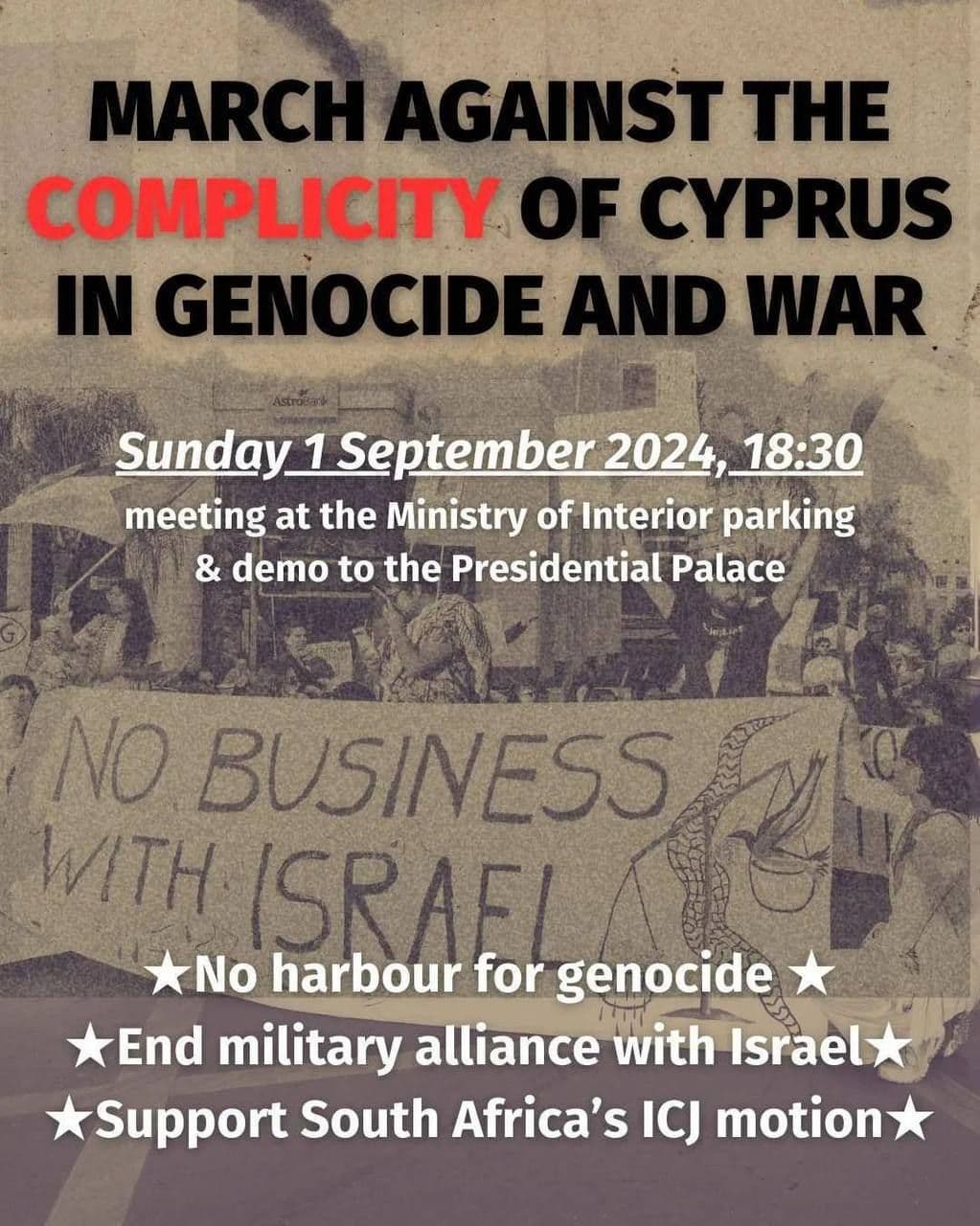 MARCH AGAINST THE COMPLICITY OF CYPRUS IN GENOCIDE AND WAR