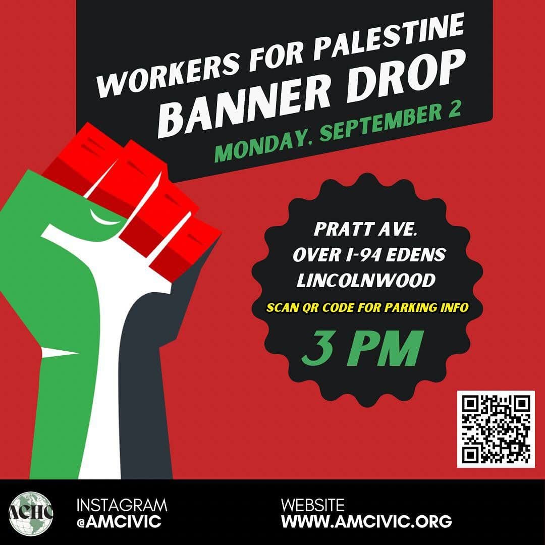 WORKERS FOR PALESTINE BANNER DROP