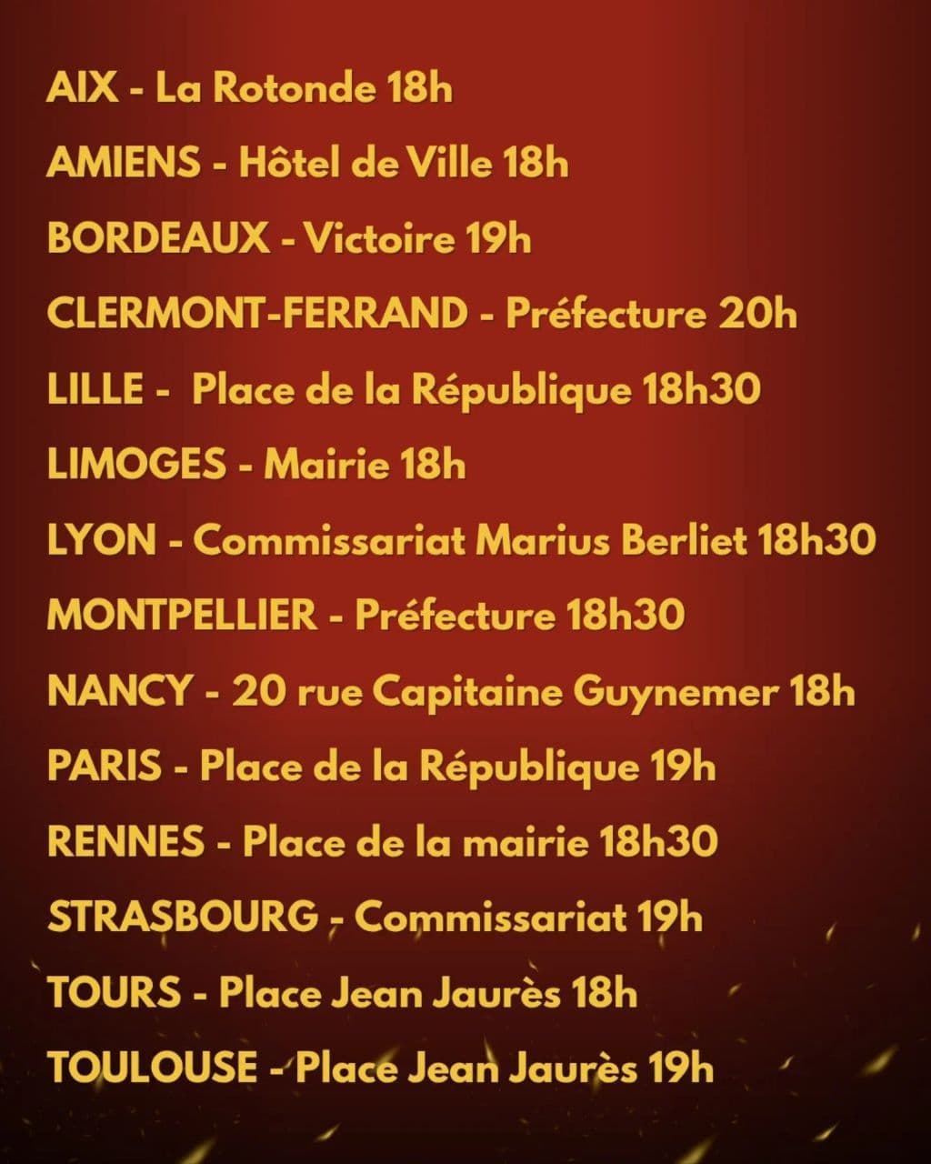 LISTE DES RASSEMBLEMENTS EN SOUTIEN A ALEX - BORDEAUX
