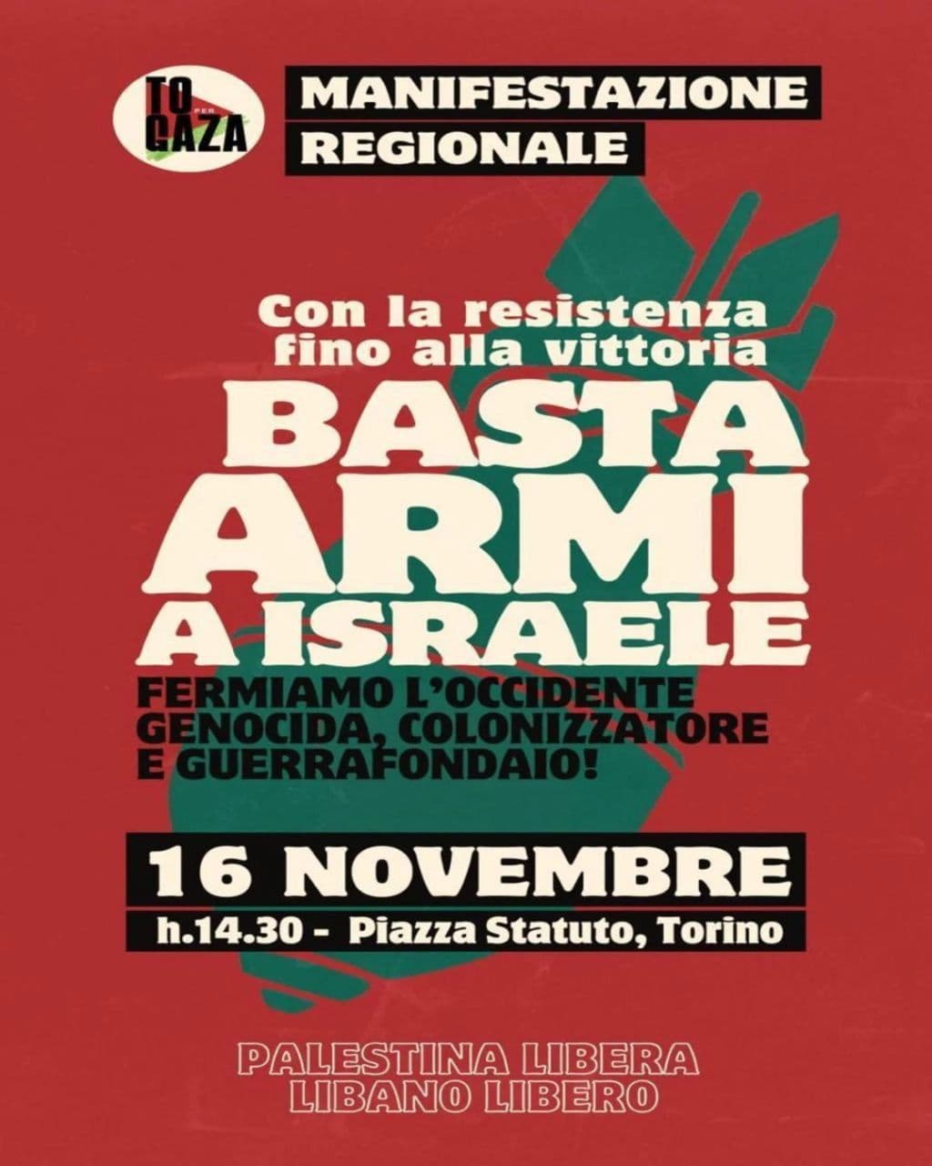 Con la resistenza Fino alla vittoria BASTA ARMI AISRAELE