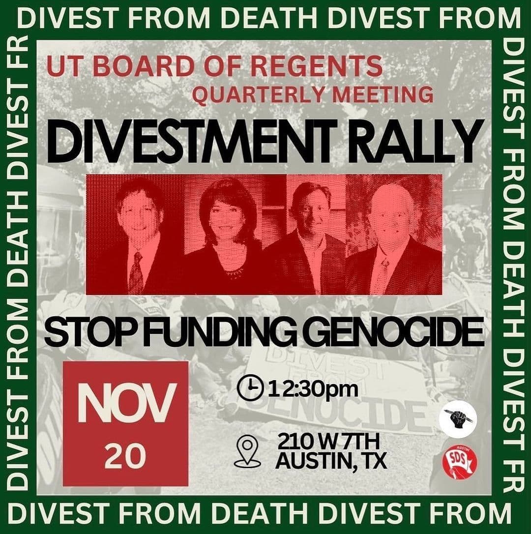 DIVESTMENT RALLY STOP FUNDING GENOCIDE