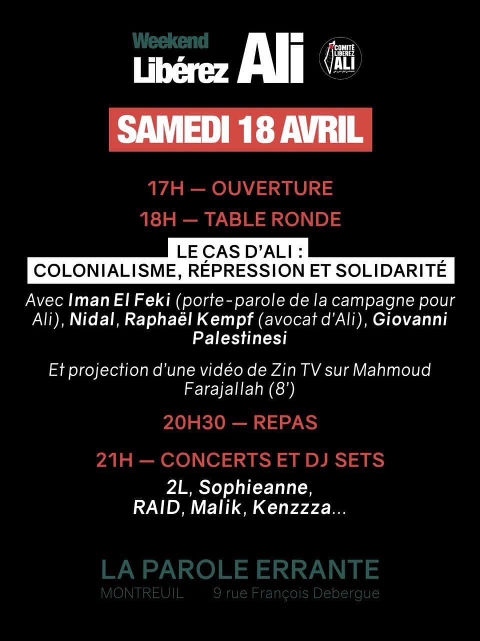 PROGRAMME DU WEEKEND EN SOUTIEN À ALI 